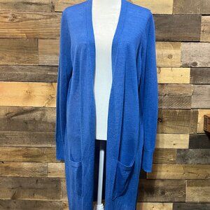 Halogen Womens Long Blue Open Cardigan with pockets Size Medium